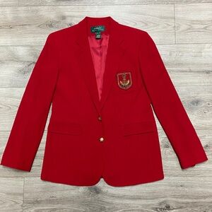 Vintage Lauren Ralph Lauren Red Wool Blazer Gold Academia Old Money Made in USA